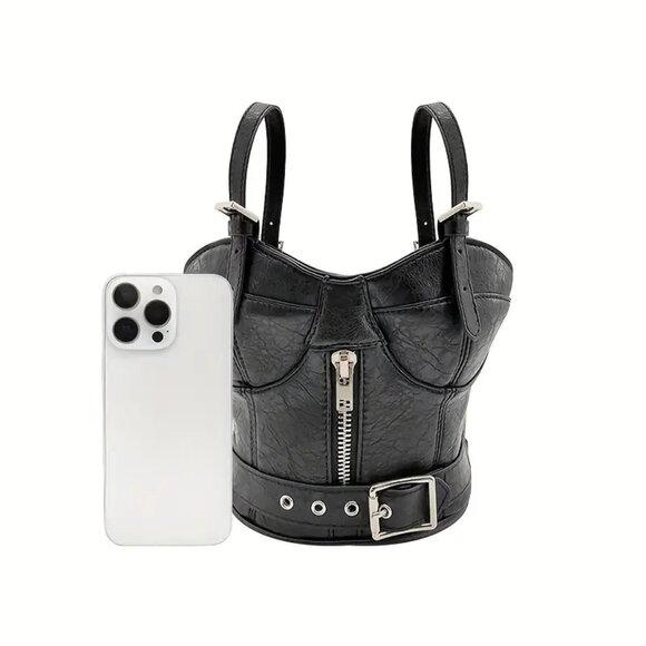 Chic Sexy Corset-Style Small Bucket Handbag Punk Purse with Bold Personality - Picture 7 of 10